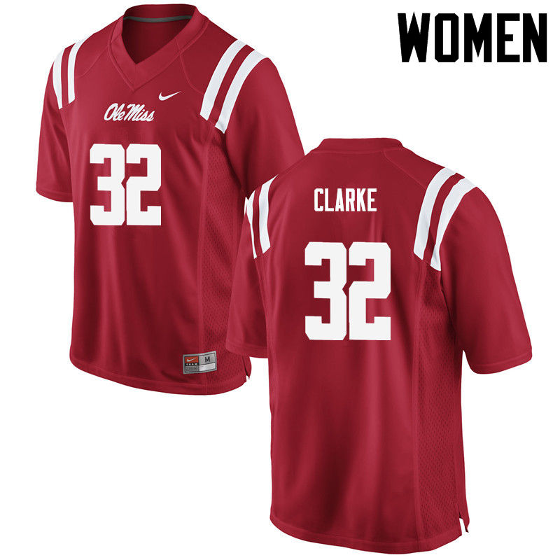 Women Ole Miss Rebels #32 Josh Clarke College Football Jerseys-Red - Click Image to Close